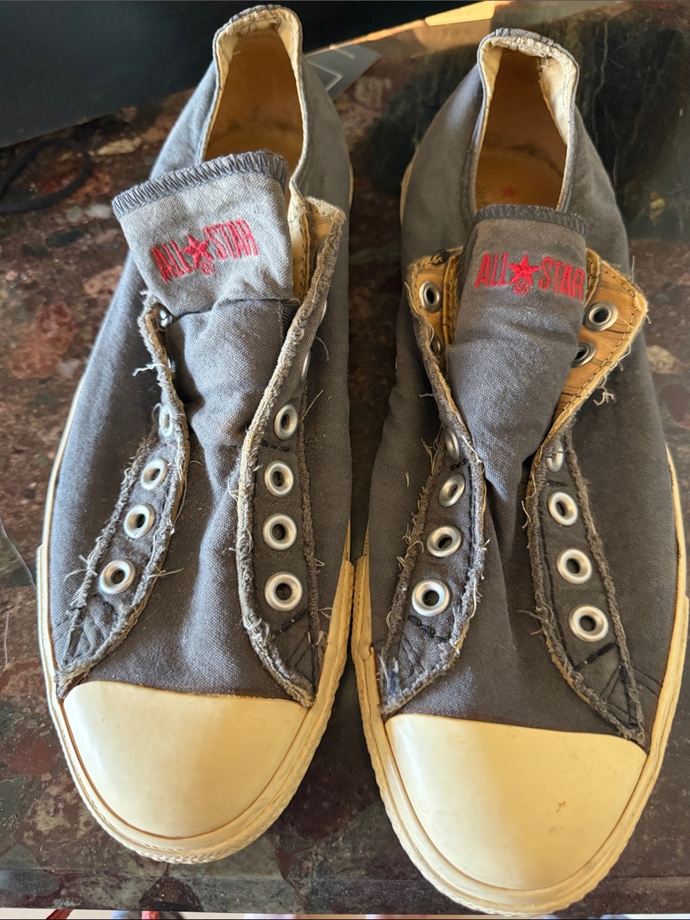 Converse All Star Gray Canvas Slip-On Sneakers for John Varvatos with Red  Logo